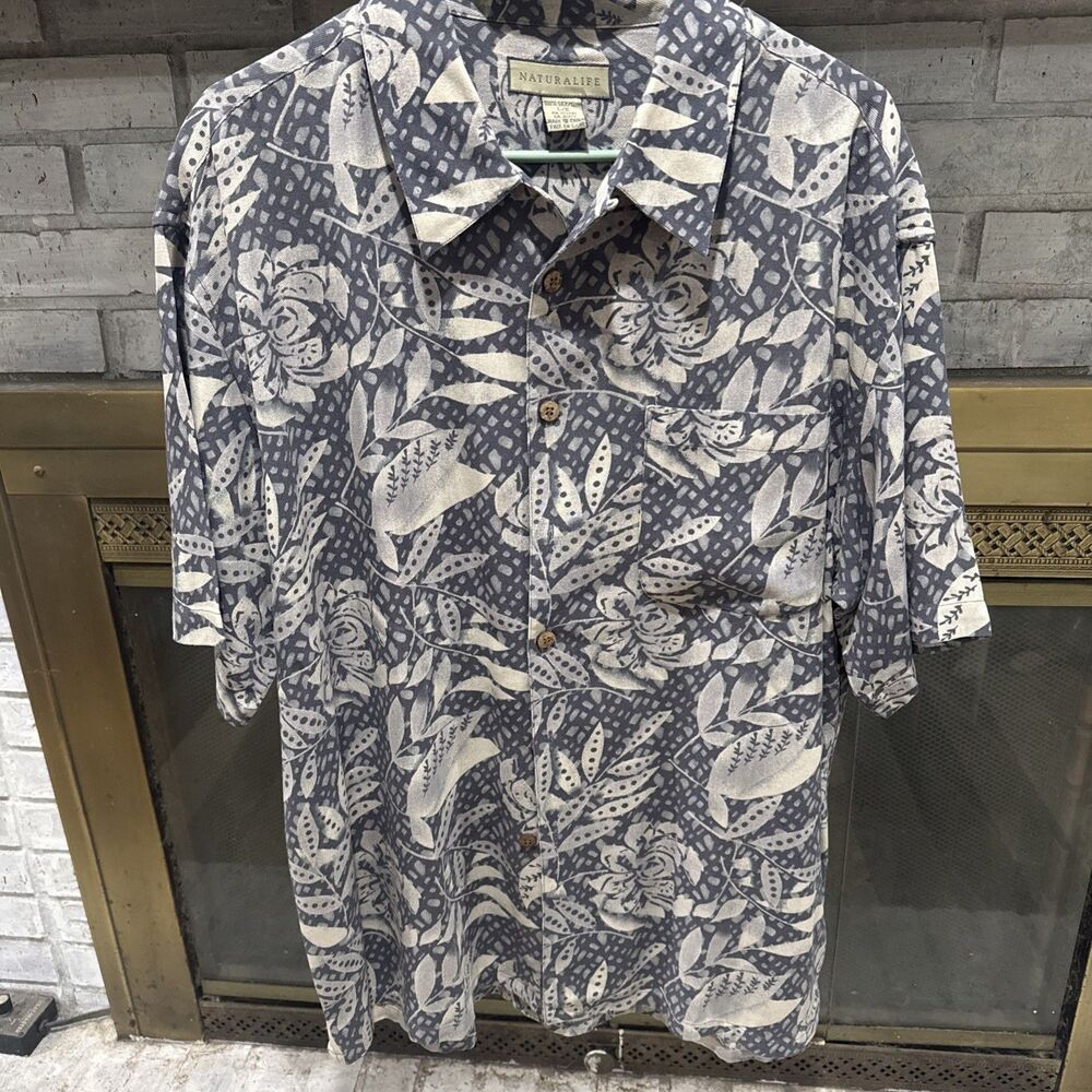 naturalife shirt Men’s 100% Silk Botanical Size Large